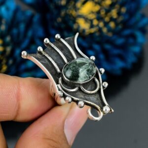 Handmade Seraphinite Ring: Green Gemstone, Sterling Silver Jewelry, Size 6 Handmade Seraphinite Ring: Green Gemstone, Sterling Silver Jewelry, Size 6