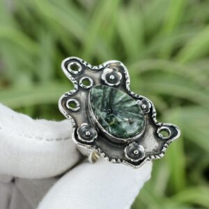 Handmade Seraphinite Ring: Pear Gemstone, Sterling Silver, Size 8.5 Handmade Seraphinite Ring: Pear Gemstone, Sterling Silver, Size 8.5