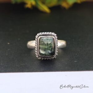 Handmade Seraphinite Sterling Silver Ring: Square Statement Jewelry Handmade Seraphinite Sterling Silver Ring: Square Statement Jewelry