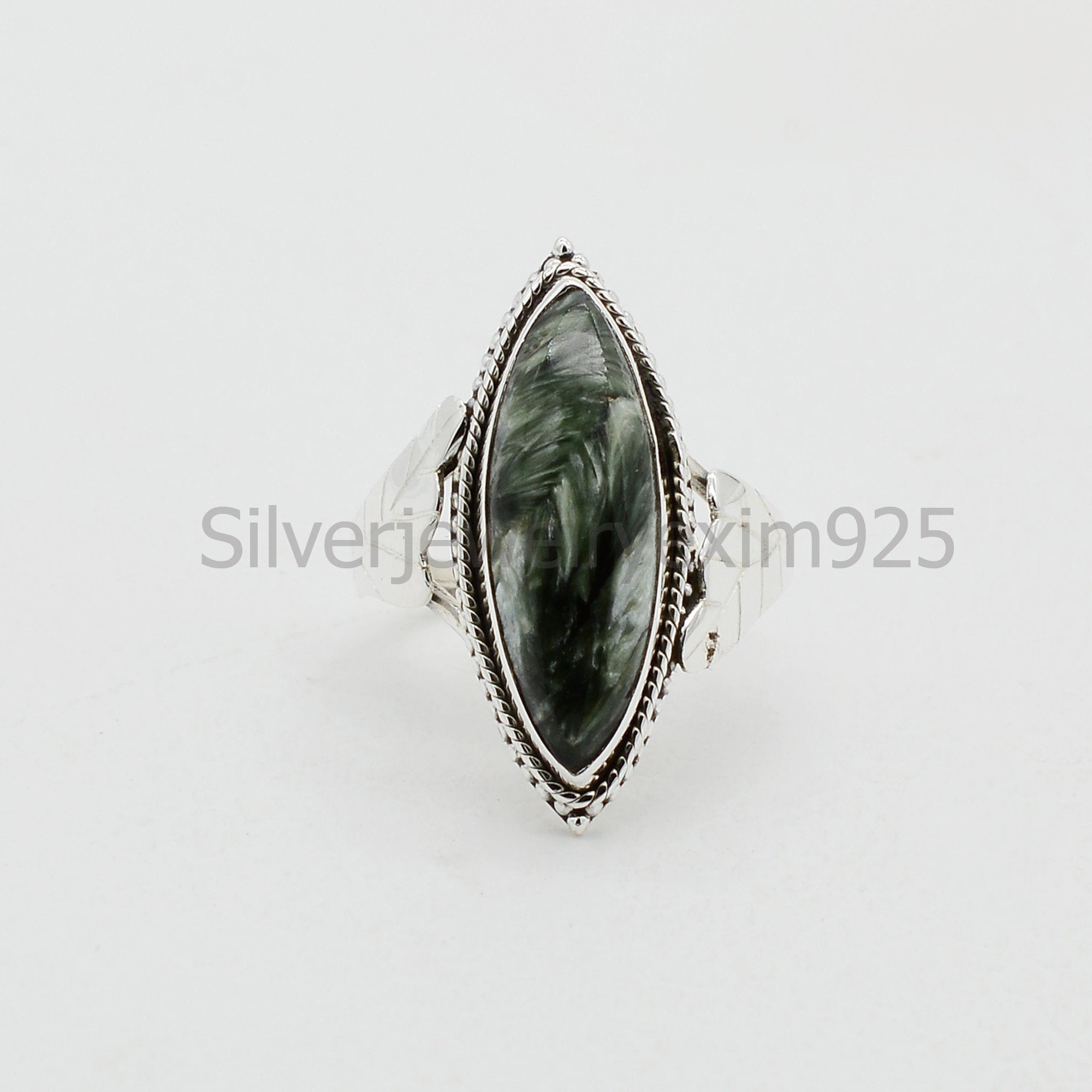 Handmade Seraphinite Ring: Sterling Silver Boho Women's Ring