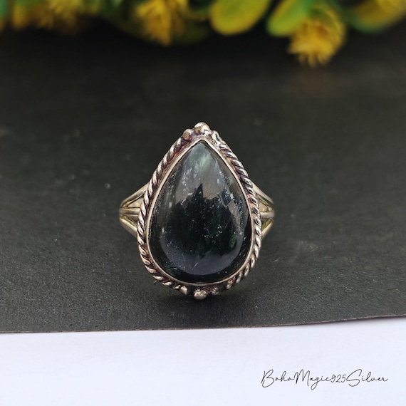 Handmade Teardrop Seraphinite 925 Sterling Silver Ring