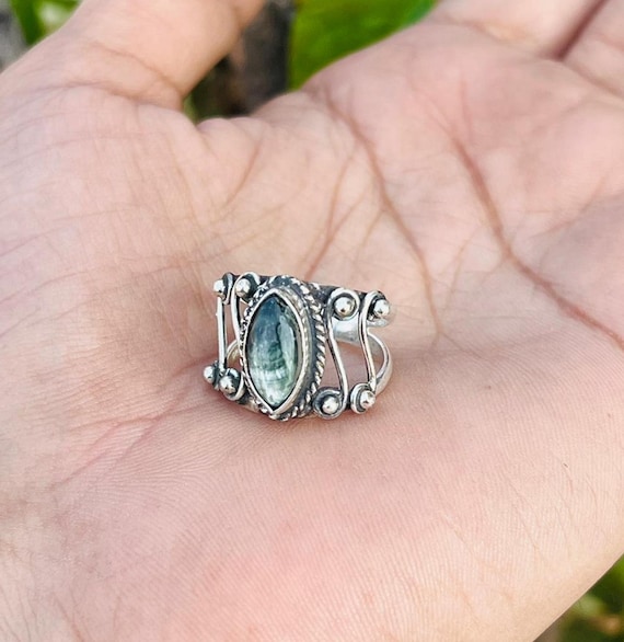 Natural Seraphinite Ring, 925 Sterling Silver, Genuine Jewelry, Valentines Day Ring