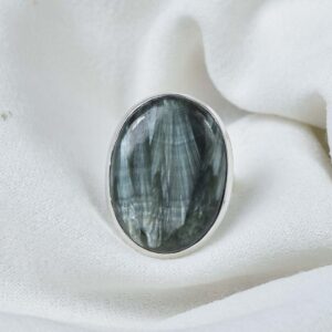 Oval Seraphinite Ring: Handmade 925 Sterling Silver Gemstone, Us Size 7 Oval Seraphinite Ring: Handmade 925 Sterling Silver Gemstone, Us Size 7
