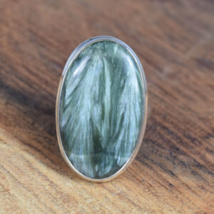 Oval Seraphinite Sterling Silver Ring - Handmade Gemstone Jewelry, Us Size 9 Oval Seraphinite Sterling Silver Ring - Handmade Gemstone Jewelry, Us Size 9