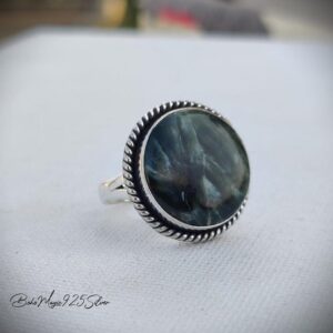 Round Seraphinite Ring: Handmade Sterling Silver Boho Jewelry Round Seraphinite Ring: Handmade Sterling Silver Boho Jewelry