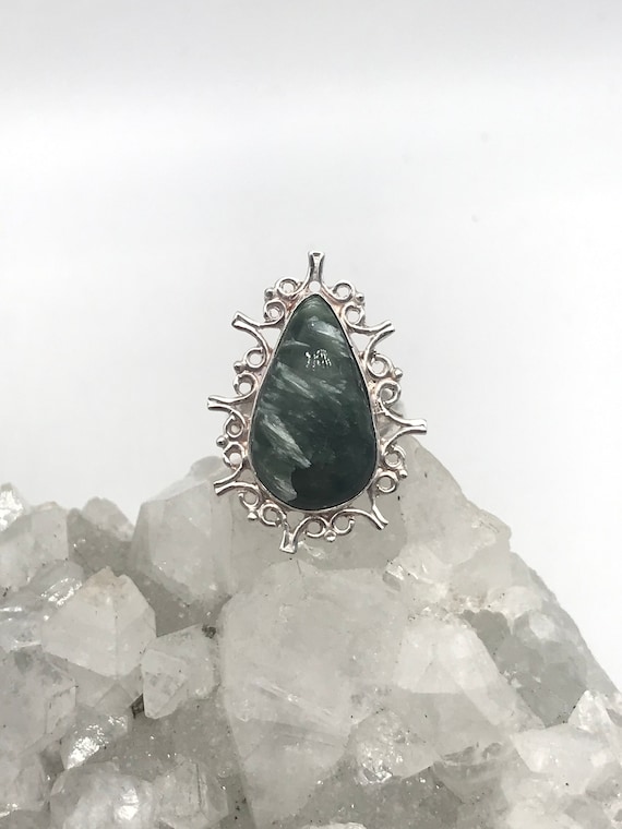 Silver Plated Seraphinite Ring, Size 7 1/2