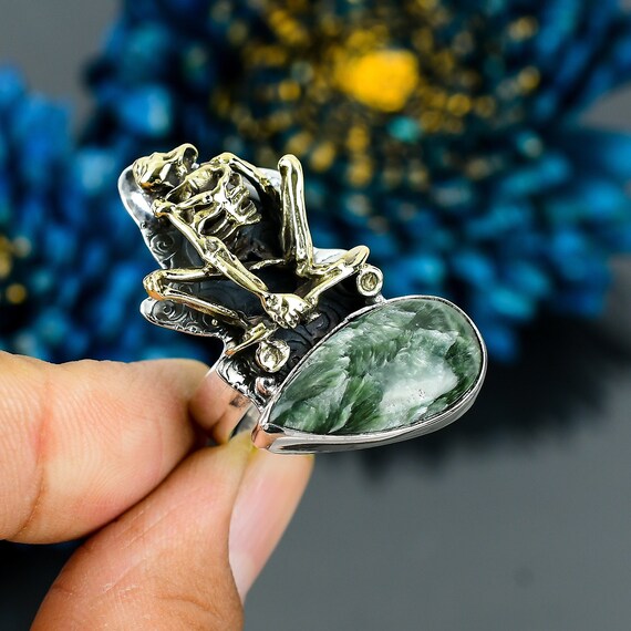 Seraphinite Skeleton Ring: Adjustable Sterling Silver Gemstone Jewelry