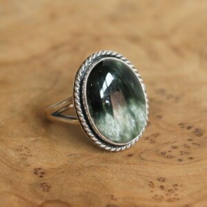 Seraphinite Sterling Silver Ring - Handmade Boho Statement Jewelry Seraphinite Sterling Silver Ring - Handmade Boho Statement Jewelry