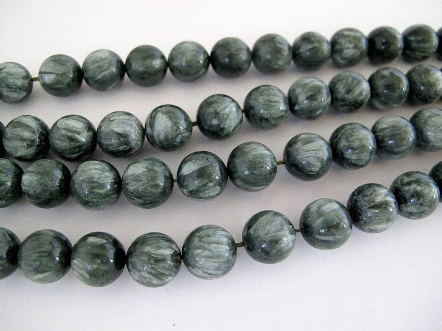 Genuine Seraphinite Round Beads 12mm. Natural Green Seraphinite Round Beads