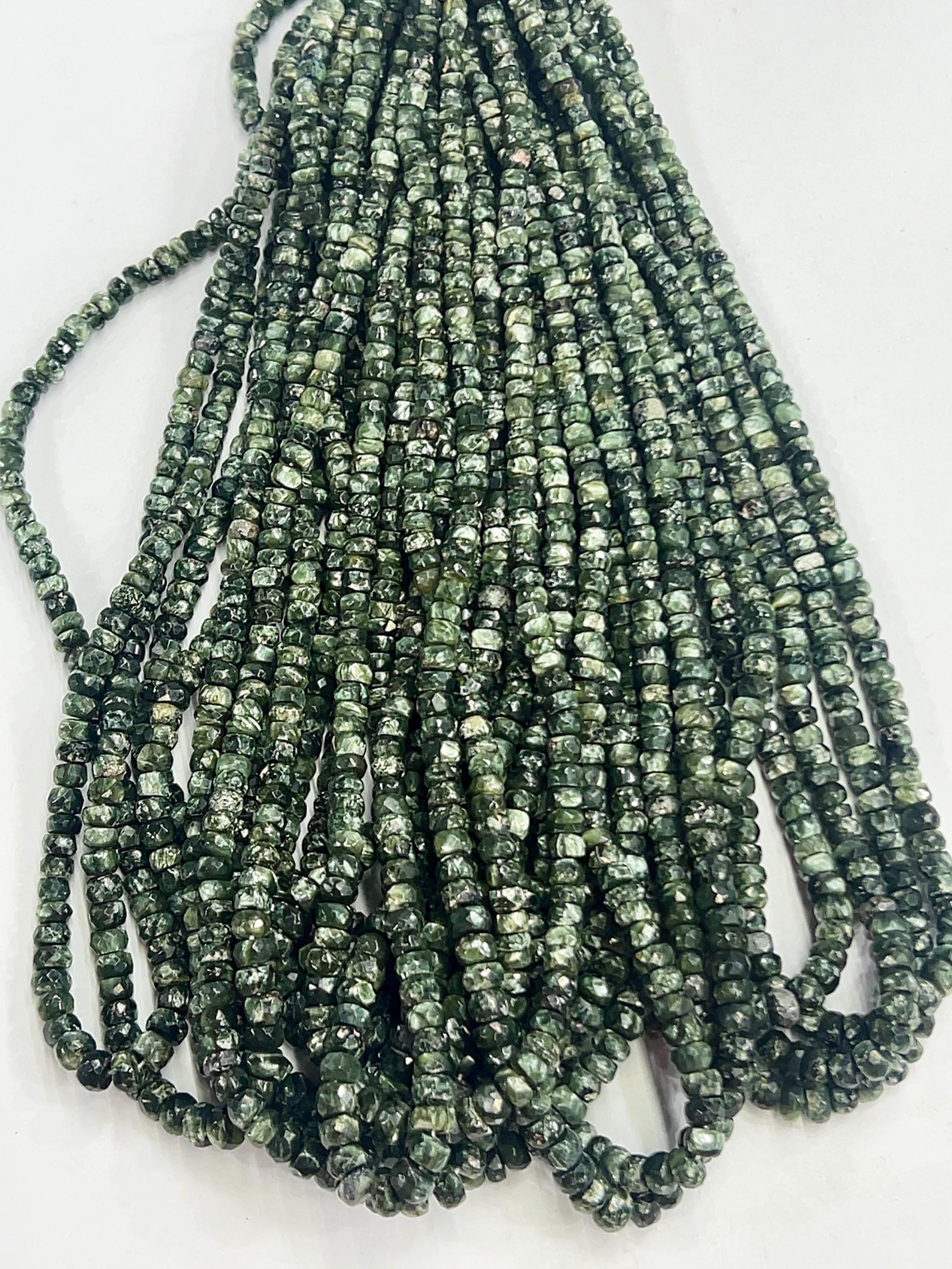 Seraphinite Gemstone Beads, 4-6mm Green Round, Aa Quality, 17" Strand