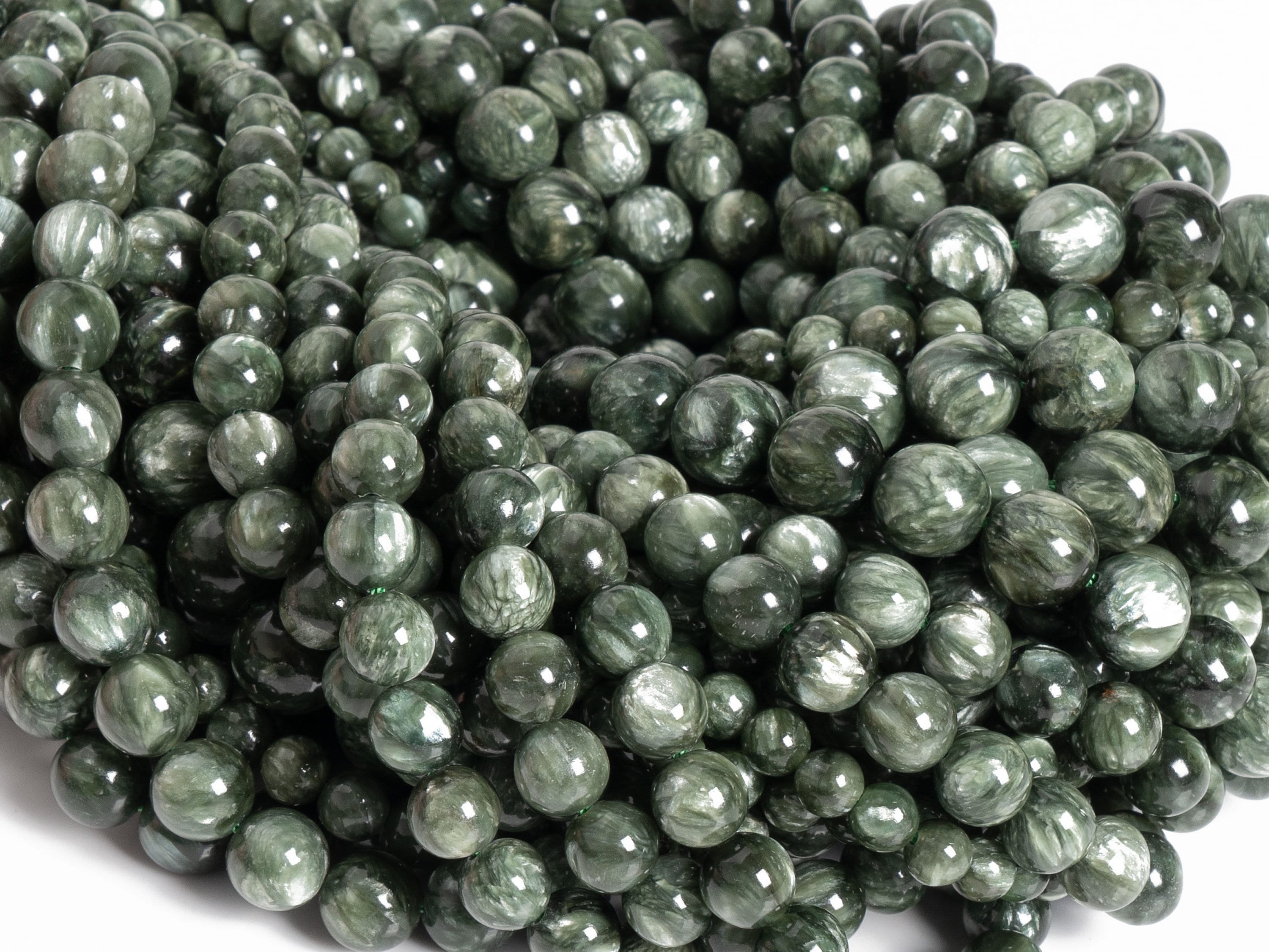 Genuine Natural Seraphinite Gemstone Beads 5mm 5-6mm 7mm 7-8mm 8mm 9mm 9-10mm Green Round Aaa Quality Loose Beads