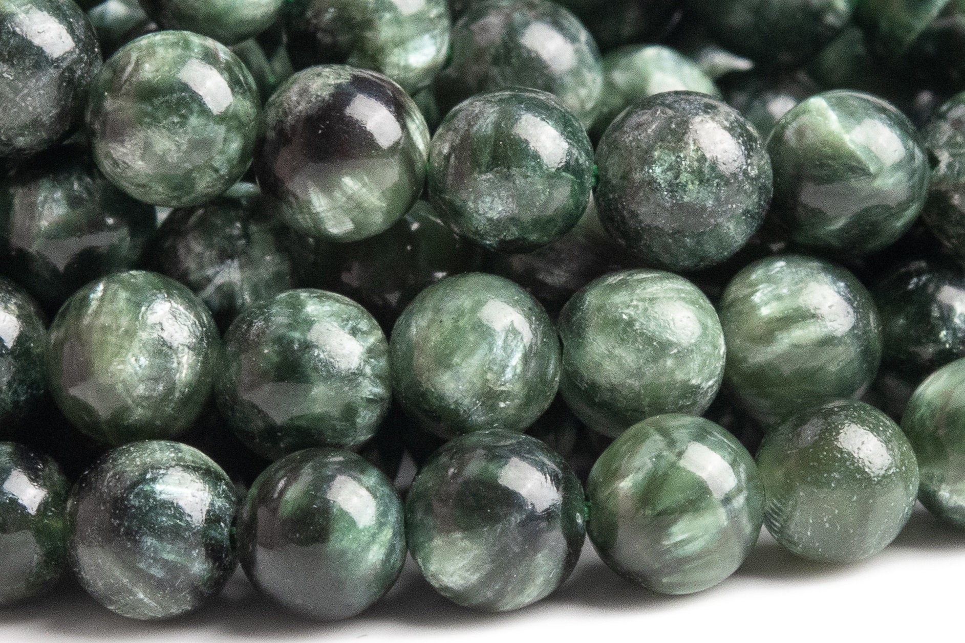 Genuine Natural Seraphinite Gemstone Beads 4mm Ink Green Round Aaa Quality Loose Beads (112936)