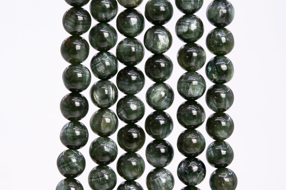 Genuine Natural Seraphinite Gemstone Beads 6mm Ink Green Round Aaa Quality Loose Beads (112937)