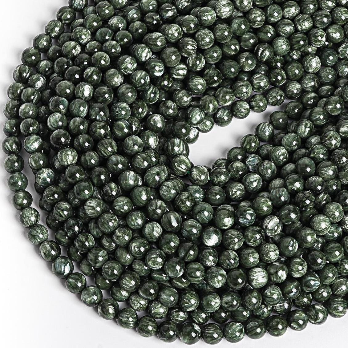 Genuine Natural Green Russian Seraphinite Loose Beads Grade Aaa Round Shape 6mm 8mm 10mm