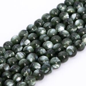 Genuine Natural Ink Green Seraphinite Loose Beads Grade Aaa Round Shape 4mm