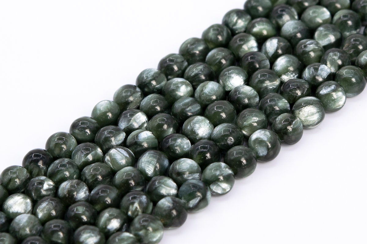 Genuine Natural Ink Green Seraphinite Loose Beads Grade Aaa Round Shape 4mm