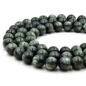 Natural Seraphinite Beads | UNENHANCED/UNTREATED 10mm Natural Smooth Glossy Seraphinite Round Beads Natural Seraphinite Beads | UNENHANCED/UNTREATED 10mm Natural Smooth Glossy Seraphinite Round Beads
