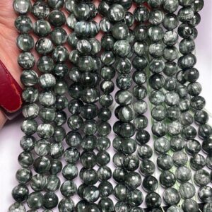 Natural Seraphinite Smooth Round Shape Gemstone Beads, Size- 9-10 mm Loose Strand- 15.5 Inch For Making Jewelry, Semi Precious Mala For Sale Natural Seraphinite Smooth Round Shape Gemstone Beads, Size- 9-10 mm Loose Strand- 15.5 Inch For Making Jewelry, Semi Precious Mala For Sale
