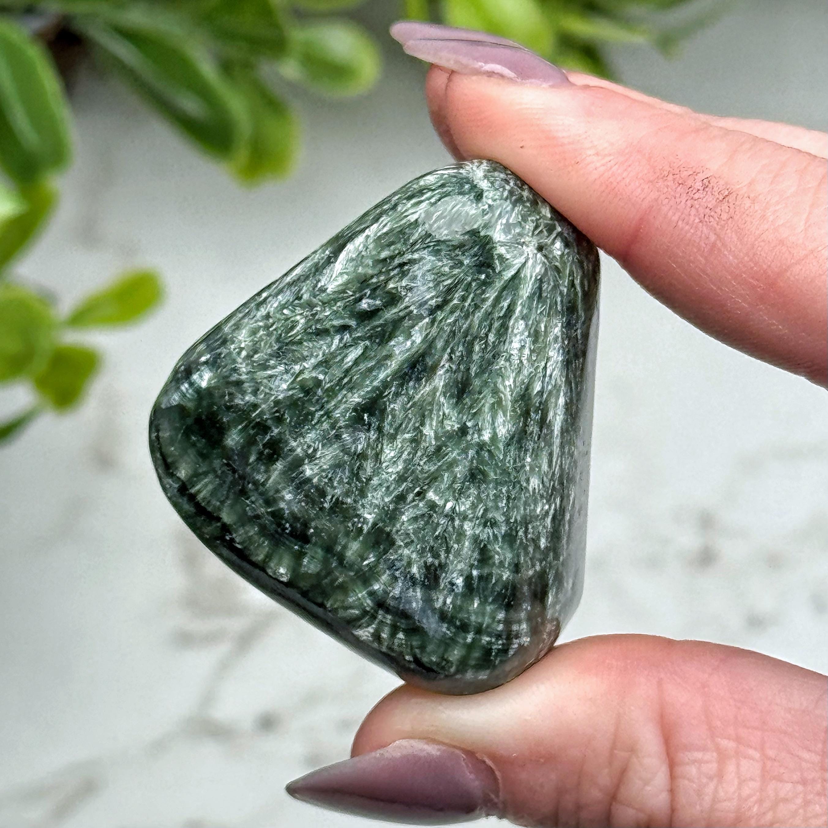 Seraphinite Palmstone | 42g | - #8 (polished Green Crystal Pocket Stone Palm, Heart Chakra, Compassion)
