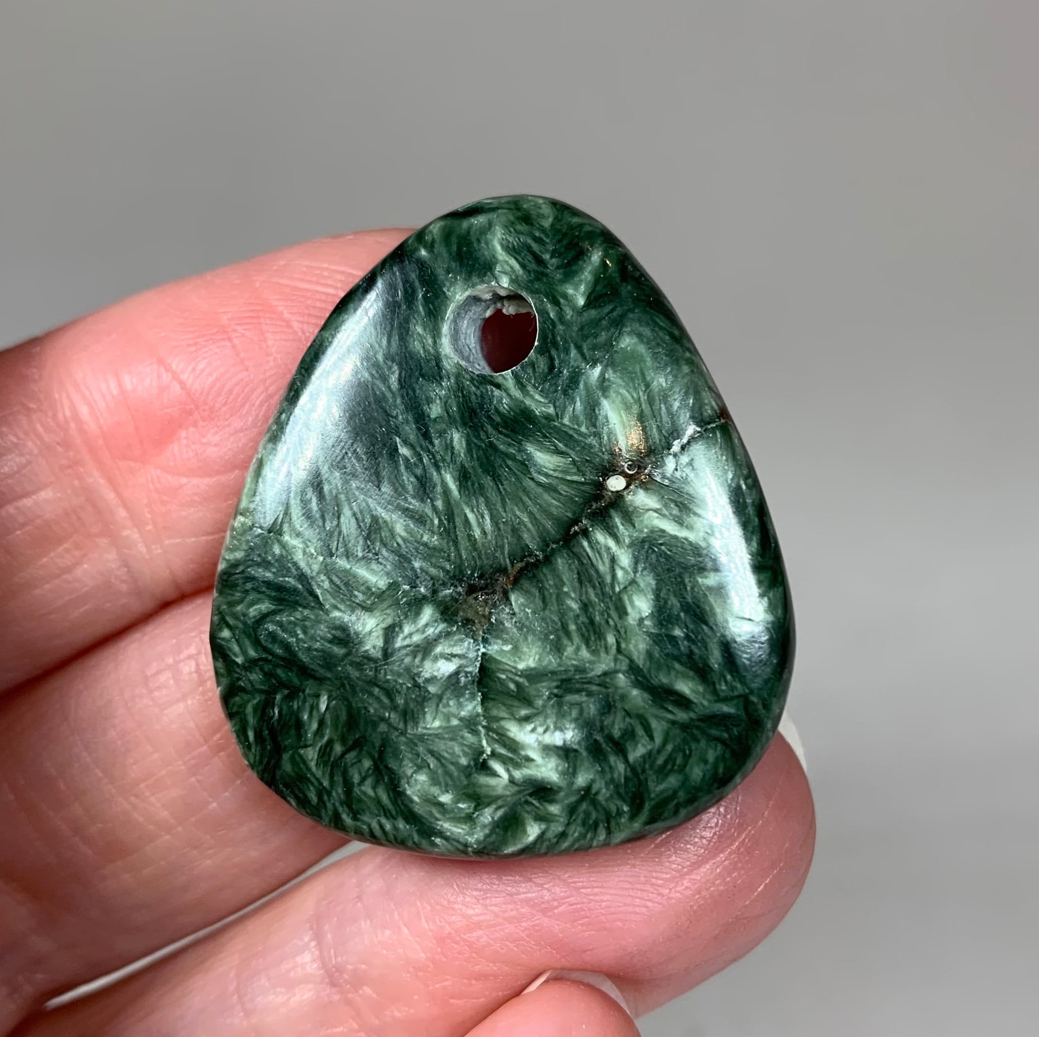 Seraphinite Pendant 1.3" - Flat Stone - Top Drilled - Tumbled - 10g
