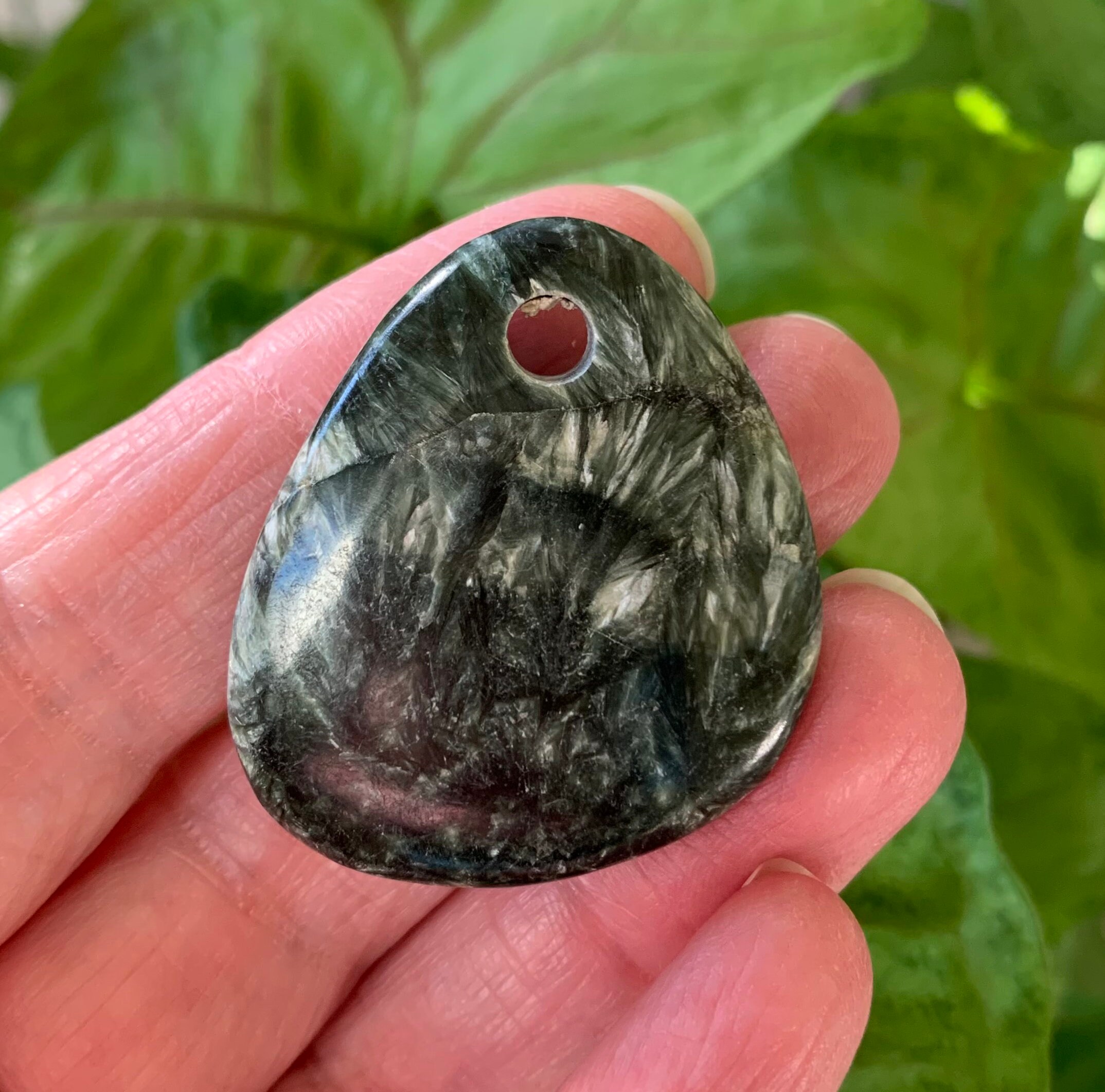 Seraphinite Pendant 1.5" - Flat Stone - Top Drilled - Tumbled - 15g