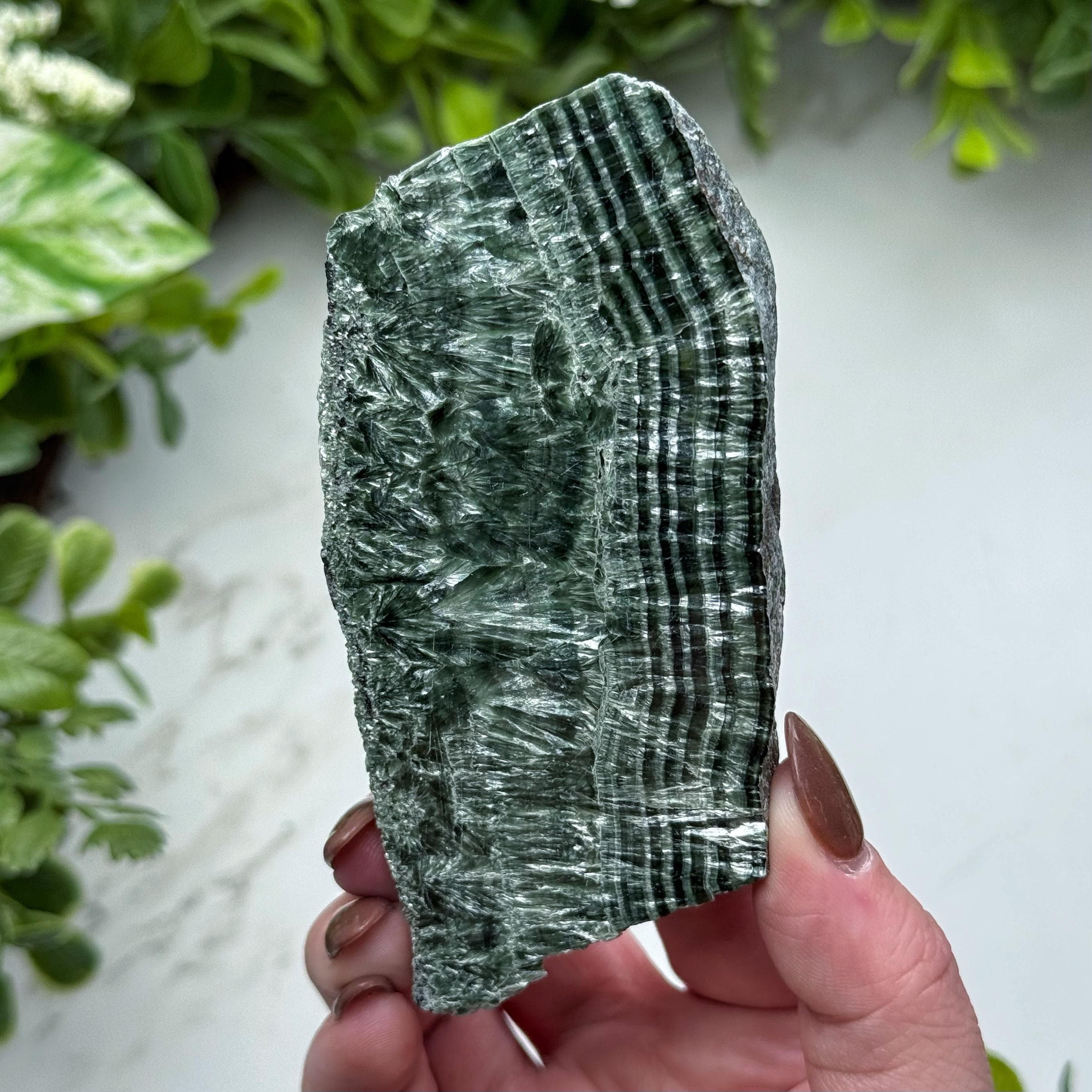 Seraphinite Slab , 106g , - #8 (polished Green Crystal Chunk, Healing Stone, Heart Chakra, Compassion)