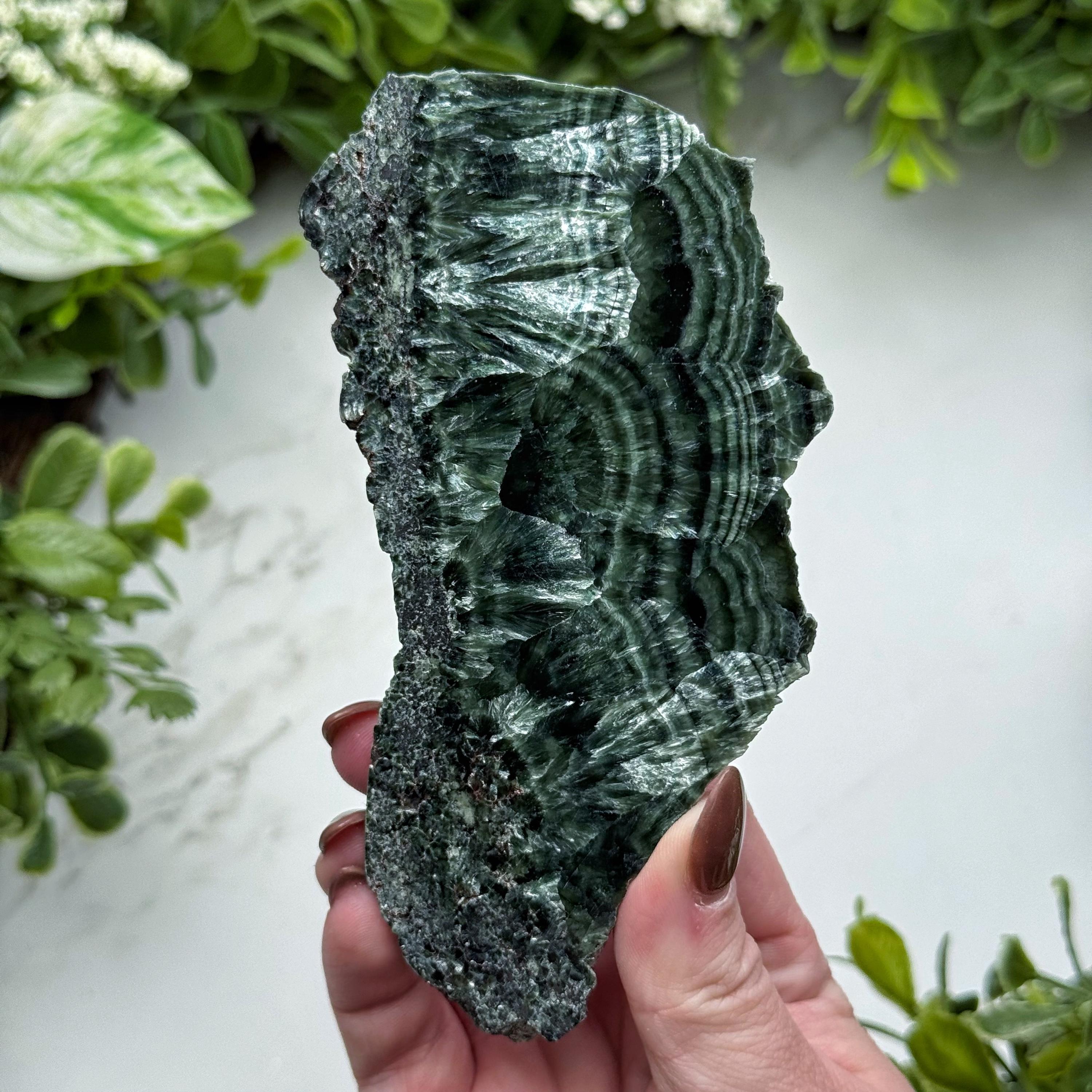 Seraphinite Slab , 135g , - #9 (polished Green Crystal Chunk, Healing Stone, Heart Chakra, Compassion)