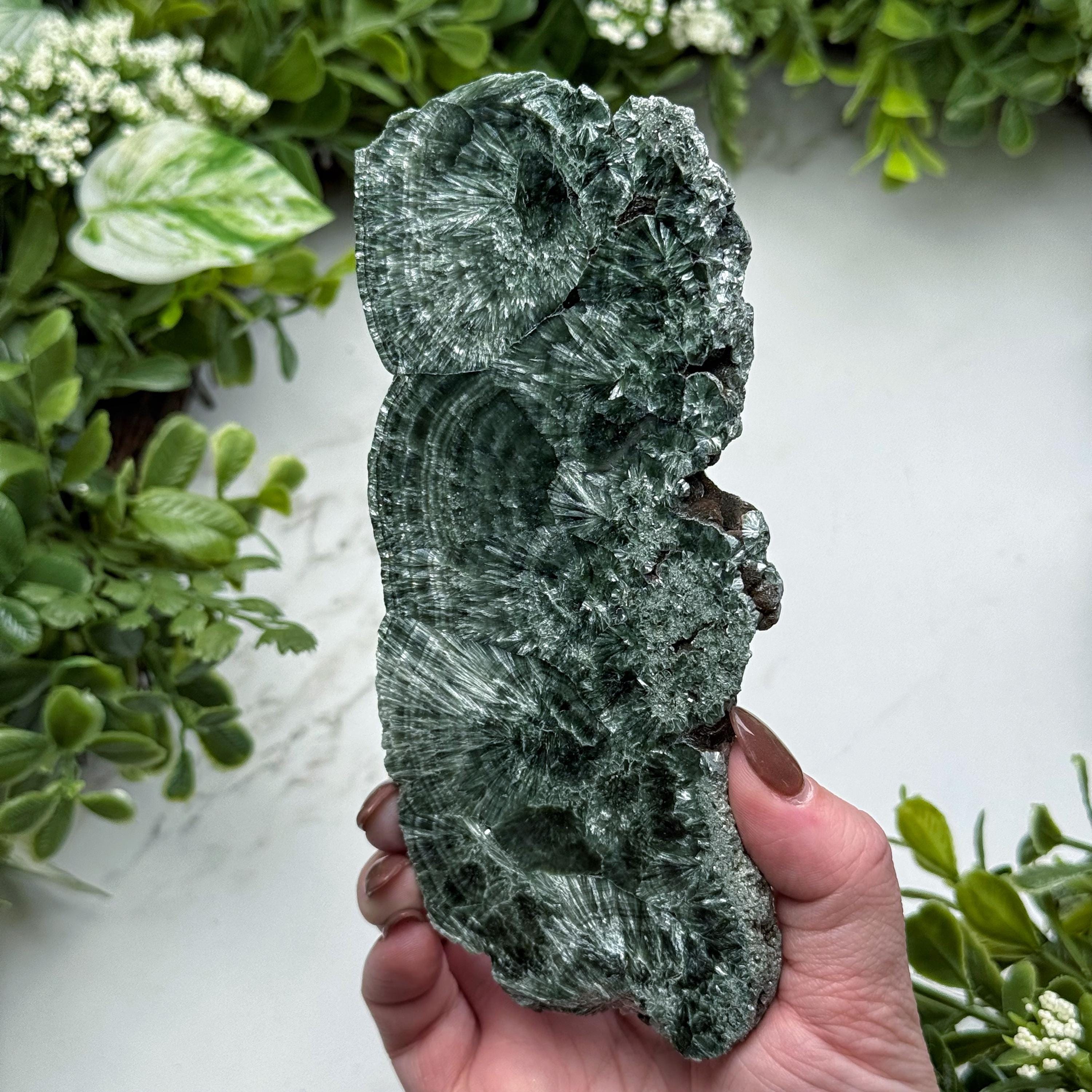Seraphinite Slab , 225g , - #3 (polished Green Crystal Chunk, Healing Stone, Heart Chakra, Compassion)