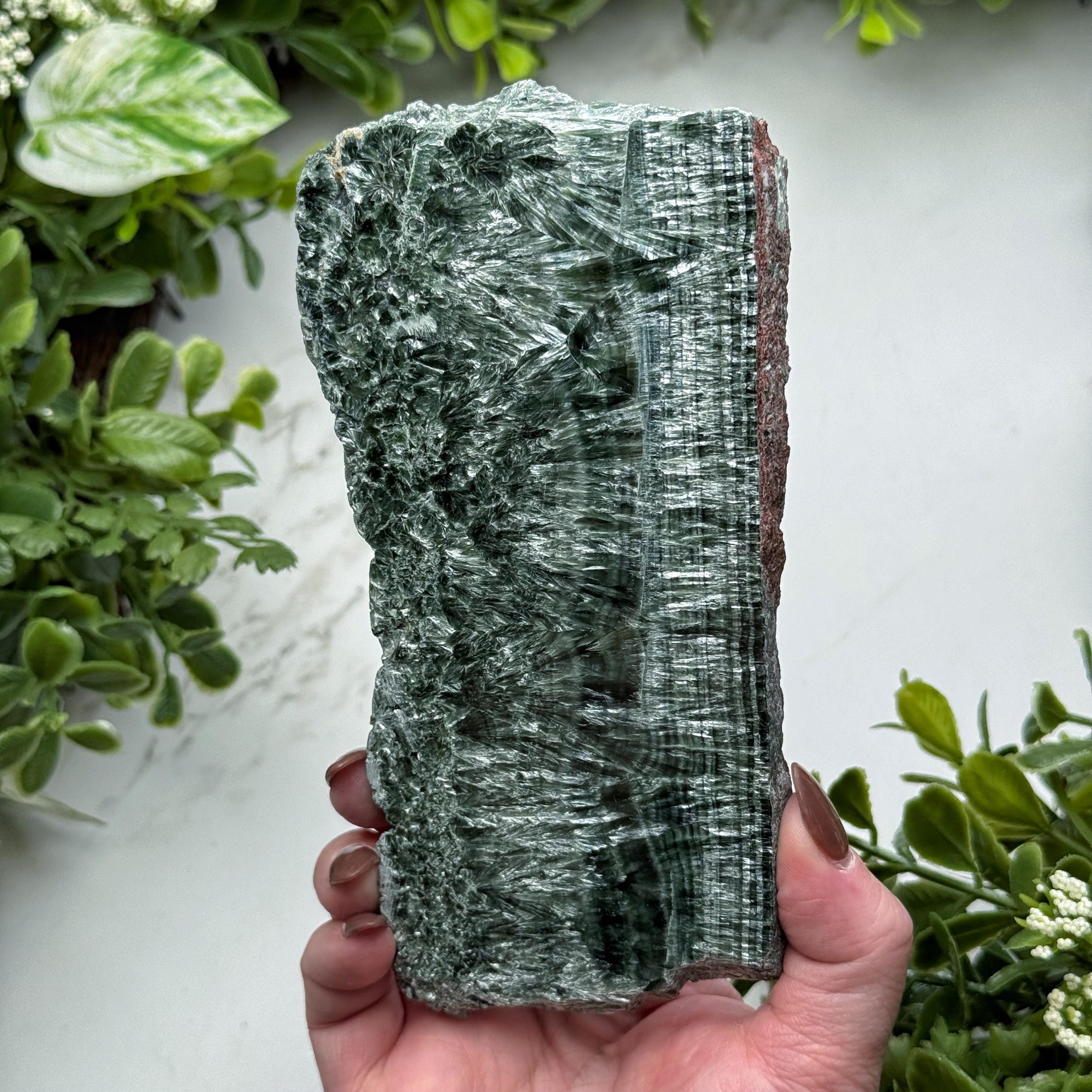 Seraphinite Slab , 248g , - #5 (polished Green Crystal Chunk, Healing Stone, Heart Chakra, Compassion)