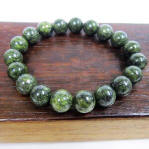 Serpentine Gemstone Bracelet, 10mm Round Beads, Crown Chakra