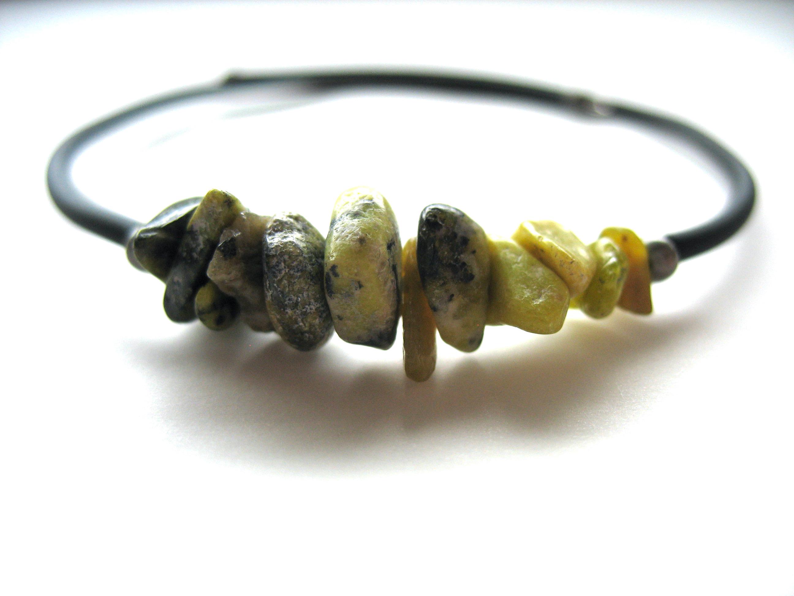 Serpentine Gemstone Beaded Cuff Bracelet Handmade In Usa