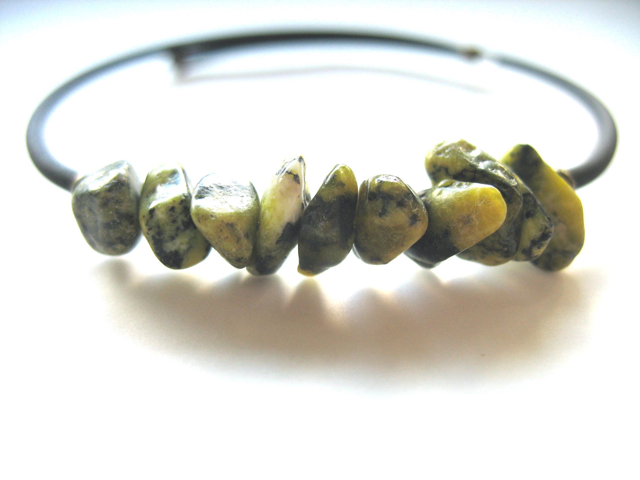 Serpentine Gemstone Beaded Cuff Bracelet Handmade In Usa Serpentine Gemstone Beaded Cuff Bracelet Handmade In Usa
