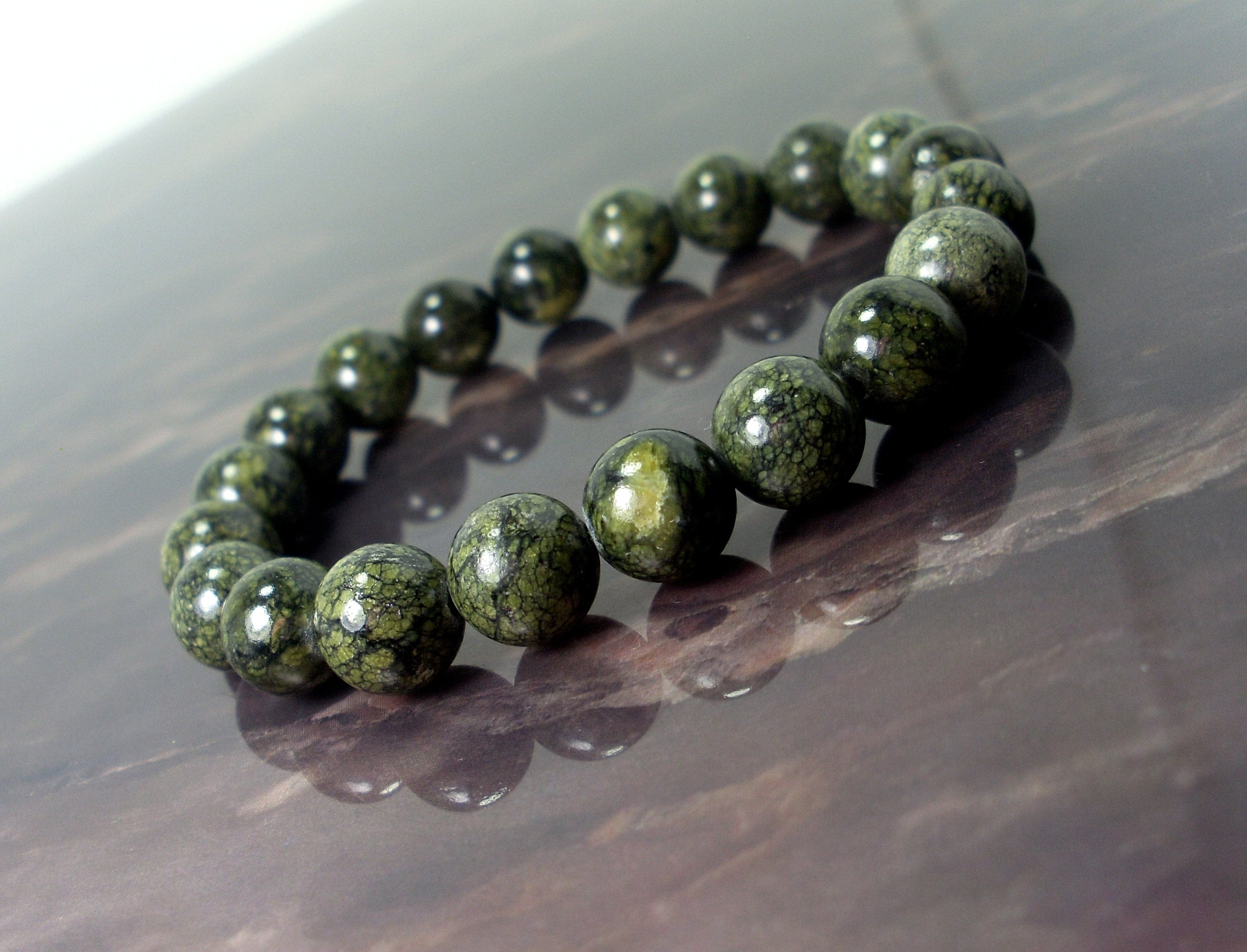 Genuine Russian Serpentine Bracelet 10mm, "snake" Stone Bracelet, Natural Gemstone Bracelet,  Women Men Beaded Bracelet + Gift Bag