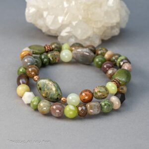 Green Stone Beaded Bracelet Set of 2: Multi Gemstone With Serpentine Green Stone Beaded Bracelet Set of 2: Multi Gemstone With Serpentine