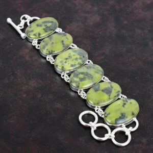 Handmade Serpentine Gemstone Bracelet: 925 Sterling Silver Adjustable Chain Handmade Serpentine Gemstone Bracelet: 925 Sterling Silver Adjustable Chain