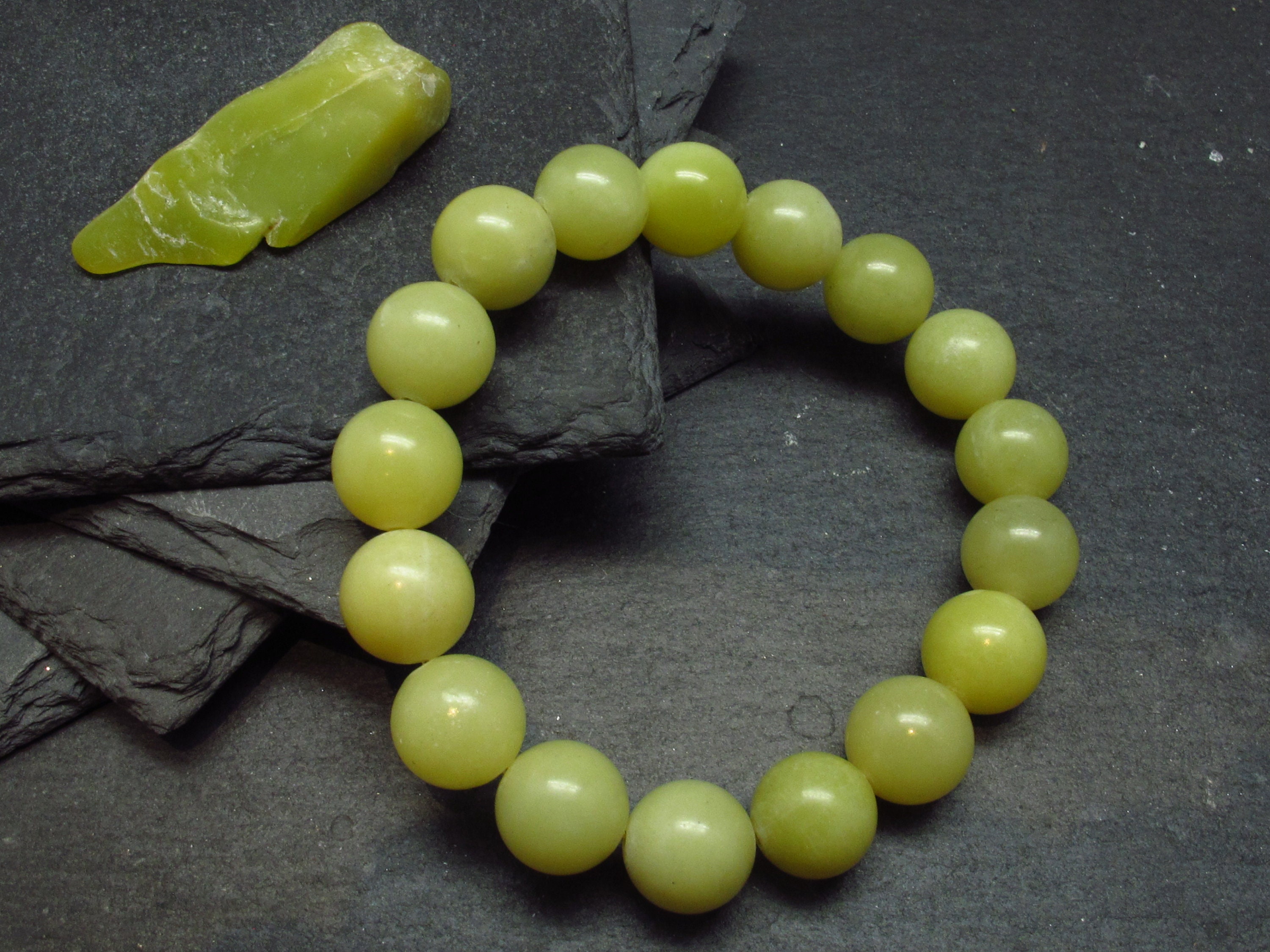 Healerite Serpentine Genuine Bracelet ~ 7 Inches  ~ 12mm Round Beads