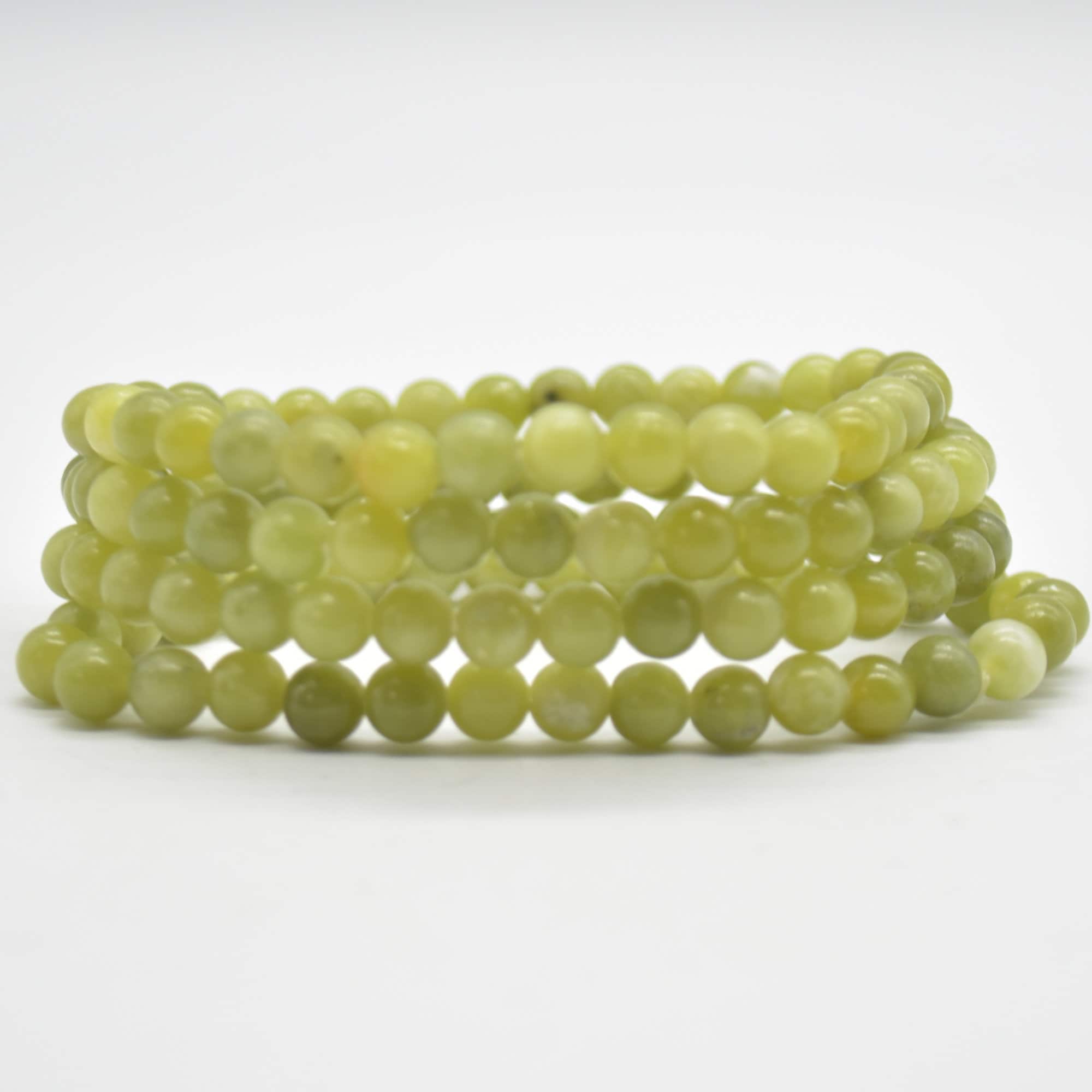 Serpentine Jade (light Green) Gemstone Round Beads Bracelet Sample Strand - 6mm 7.5 Inches