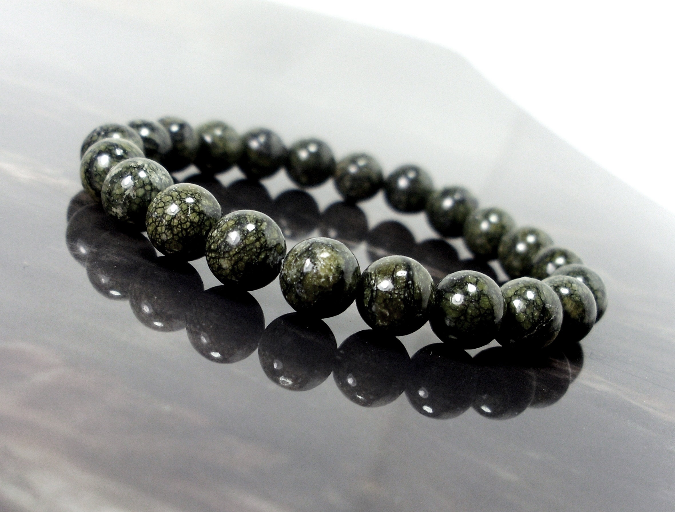 Natural Russian Serpentine Bracelet 8mm, "snake" Stone Bracelet, Natural Gemstone Bracelet,  Women Men Beaded Bracelet + Gift Bag