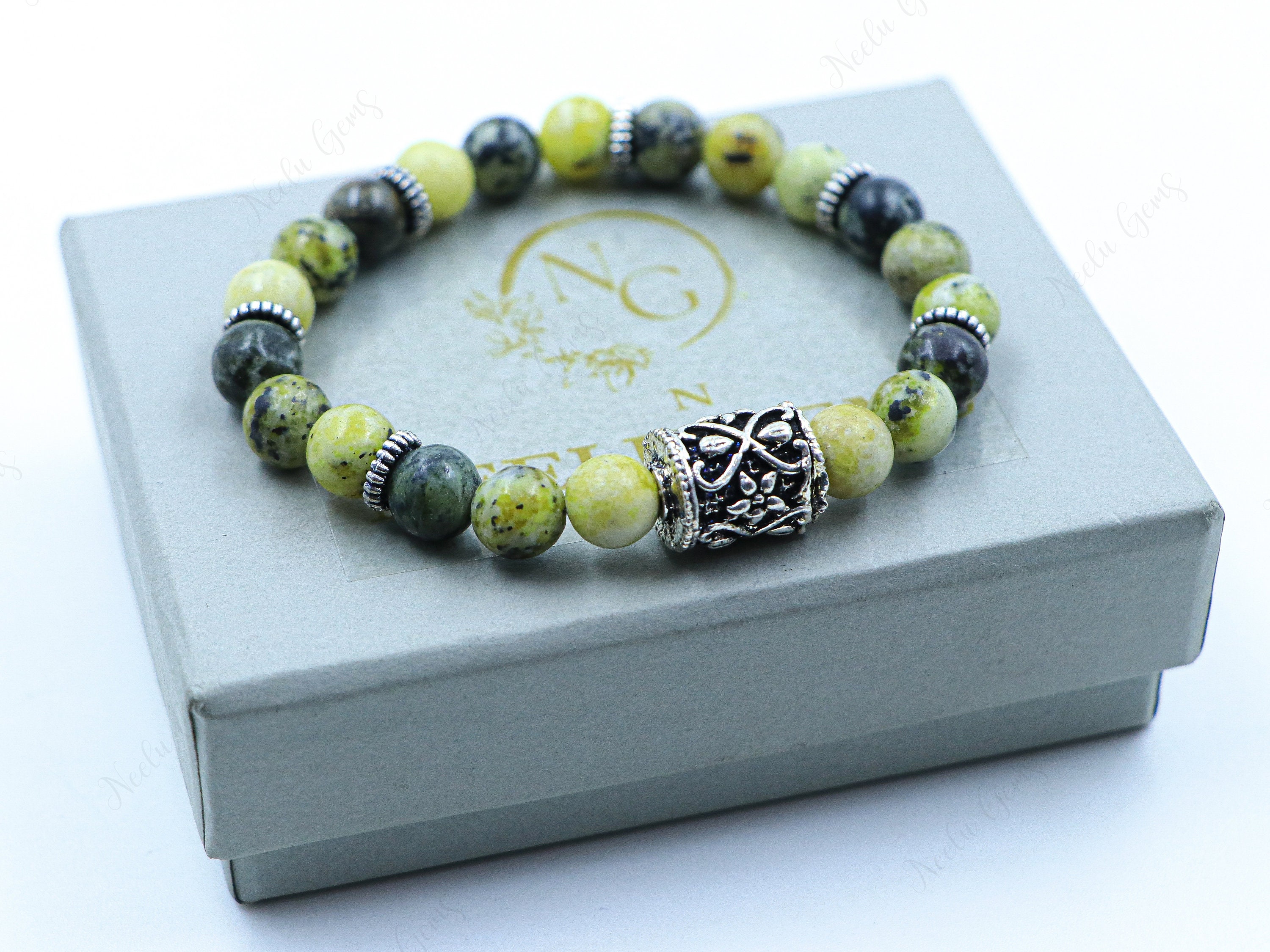 Natural Yellow Serpentine Bracelet 8mm, New Jade Healing Crystal For Manifestation, Yellow Gemstone Jewelry, Unisex Gift, Protection Beads