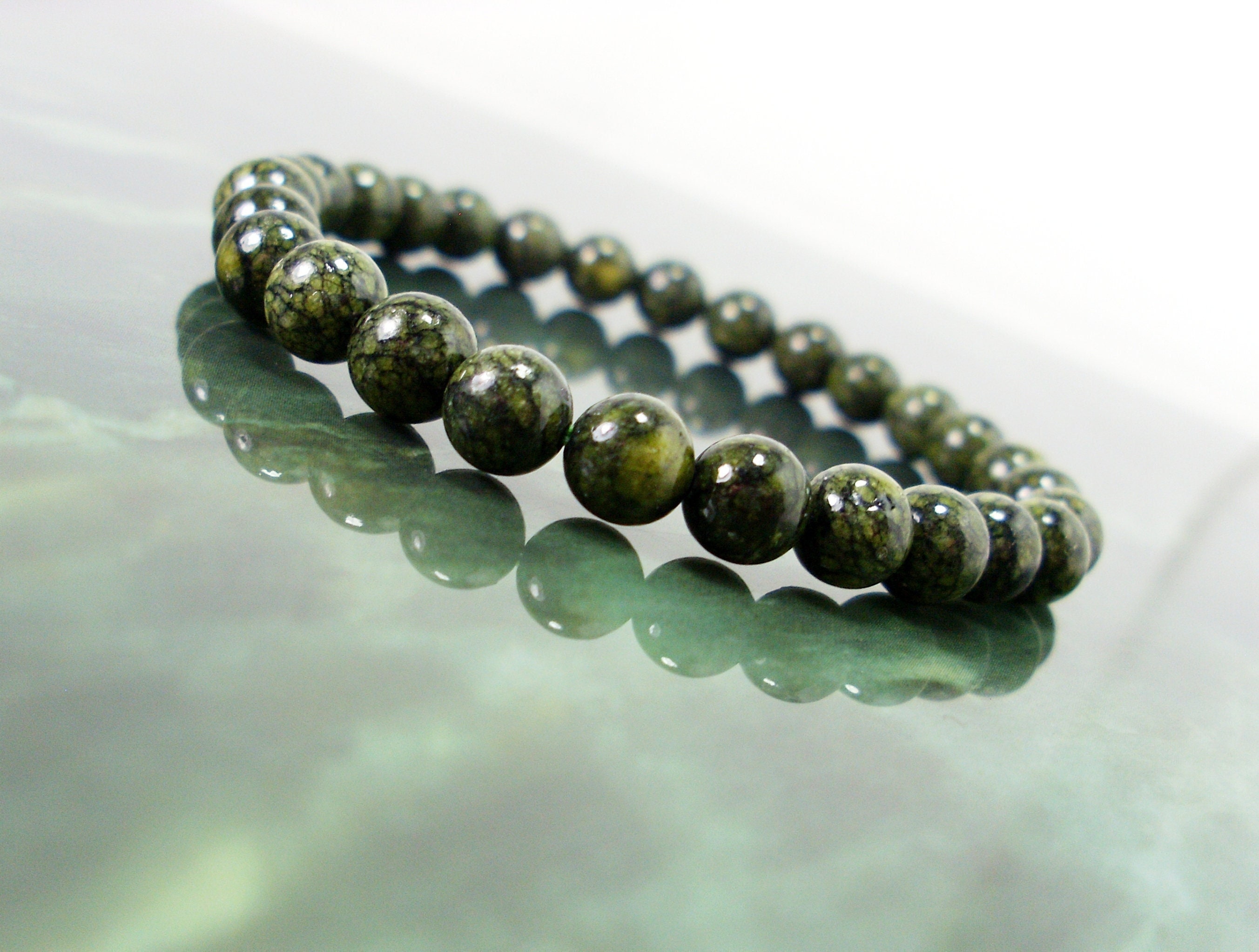 Russian Serpentine 6mm Bracelet, "snake" Stone Bracelet, Natural Gemstone Bracelet, Women Men Beaded Bracelet, Gift + Gift Bag