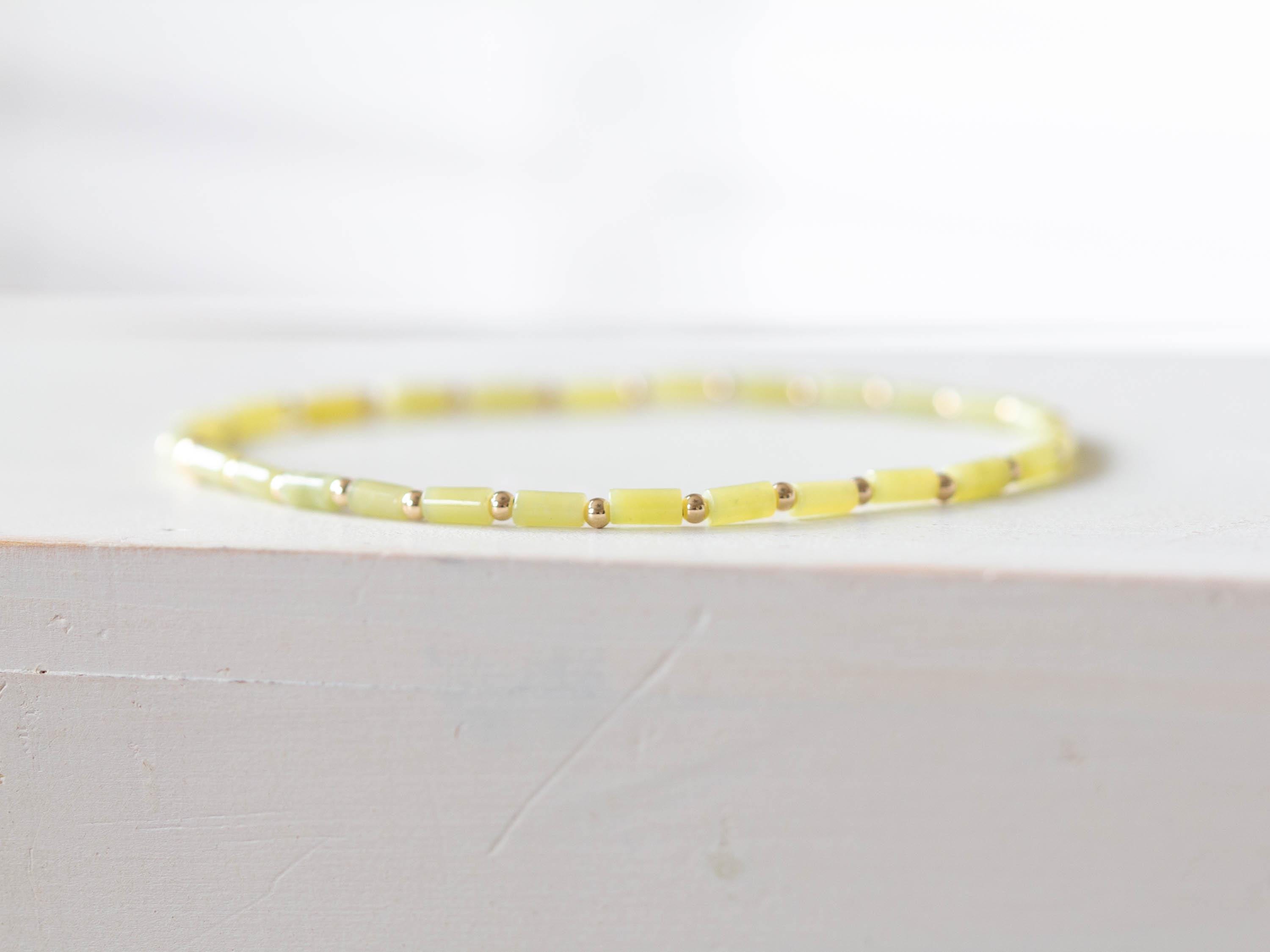 Serpentine Tube Bead Stretch Bracelet: Genuine Yellow Crystal Jewelry