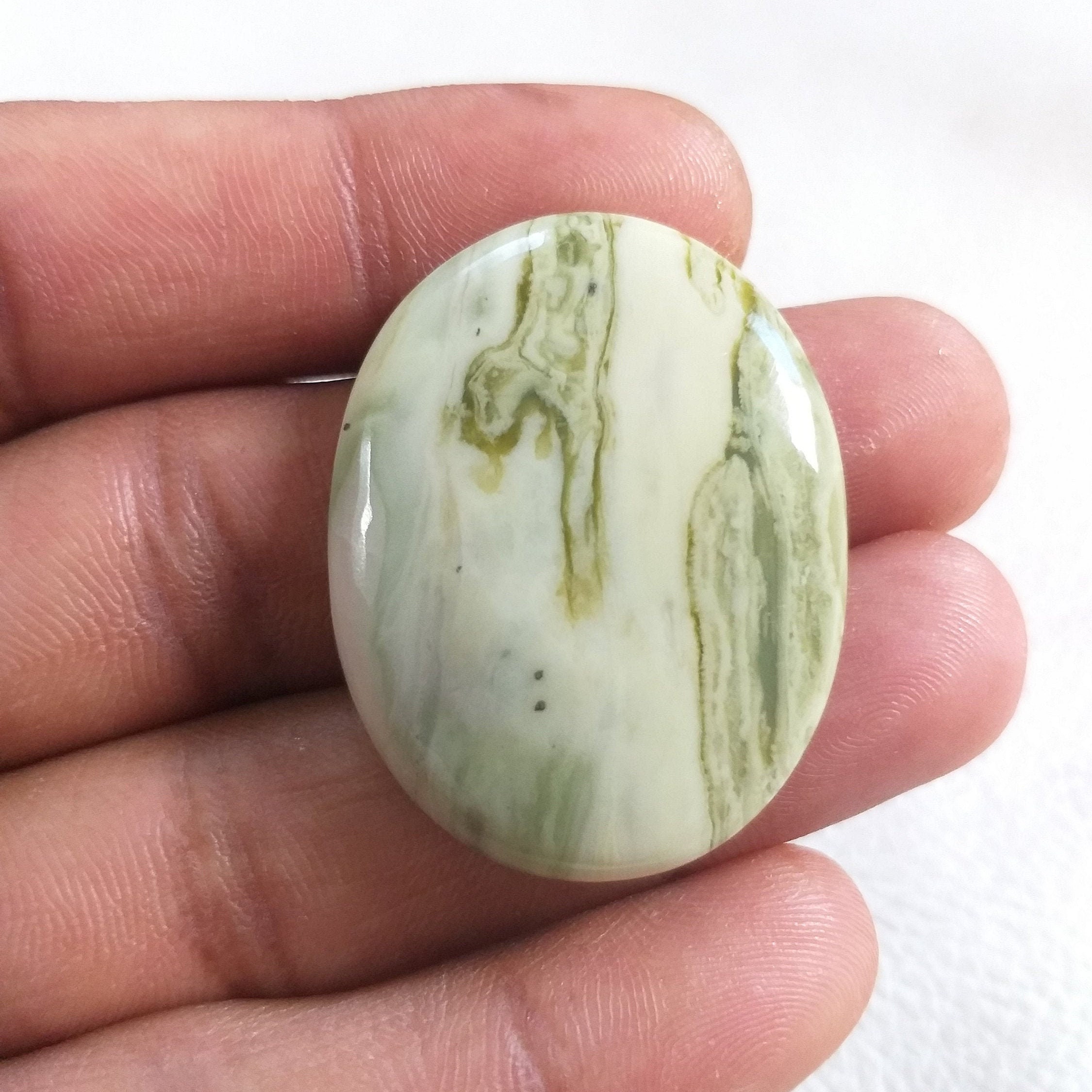 Oval Serpentine Stone Cabochon: 53.2 Carat Gemstone (37x29x6 Mm