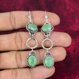 Beautiful Serpentine Silver Drop Earrings, 925 Sterling Silver Jewelry Gemstone Handmade Woman Dangle Earrings Jewelry Party Wear Gifts