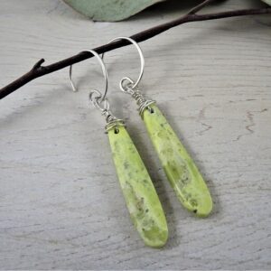 Chartreuse Earrings | Green Serpentine Dangle Earrings | Long Teardrop Lime Green Earrings