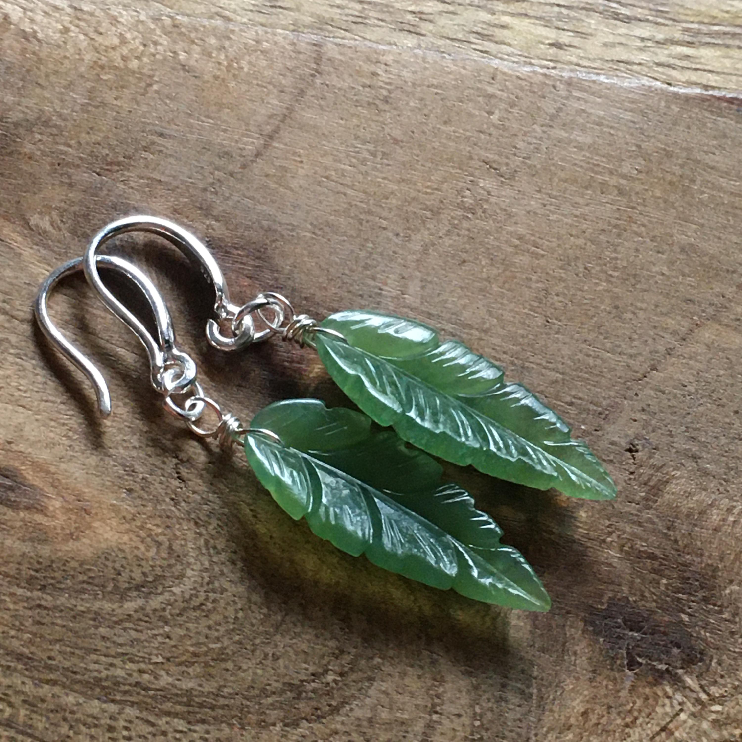 Serpentine Jade Leaf Earrings