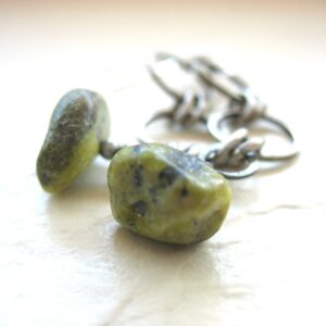 Serpentine Stone Silver Hoop Metalwork Earrings Jewelry Handmade In Usa