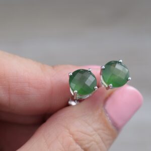 Serpentine Stud Earrings (sterling Silver) - Green - Large, Genuine Faceted Gemstone Studs - 8 Mm Round Serpentine Stud Earrings (sterling Silver) - Green - Large, Genuine Faceted Gemstone Studs - 8 Mm Round