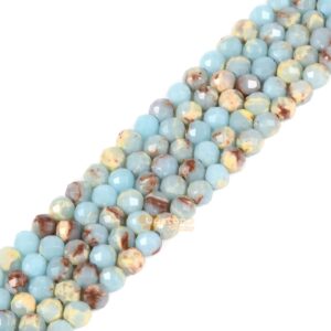 3.7mm To 4.7mm Faceted Dyed Light Blue Serpentine Round Sphere Loose Beads Diy Jewelry Making Strand 15.5-16"