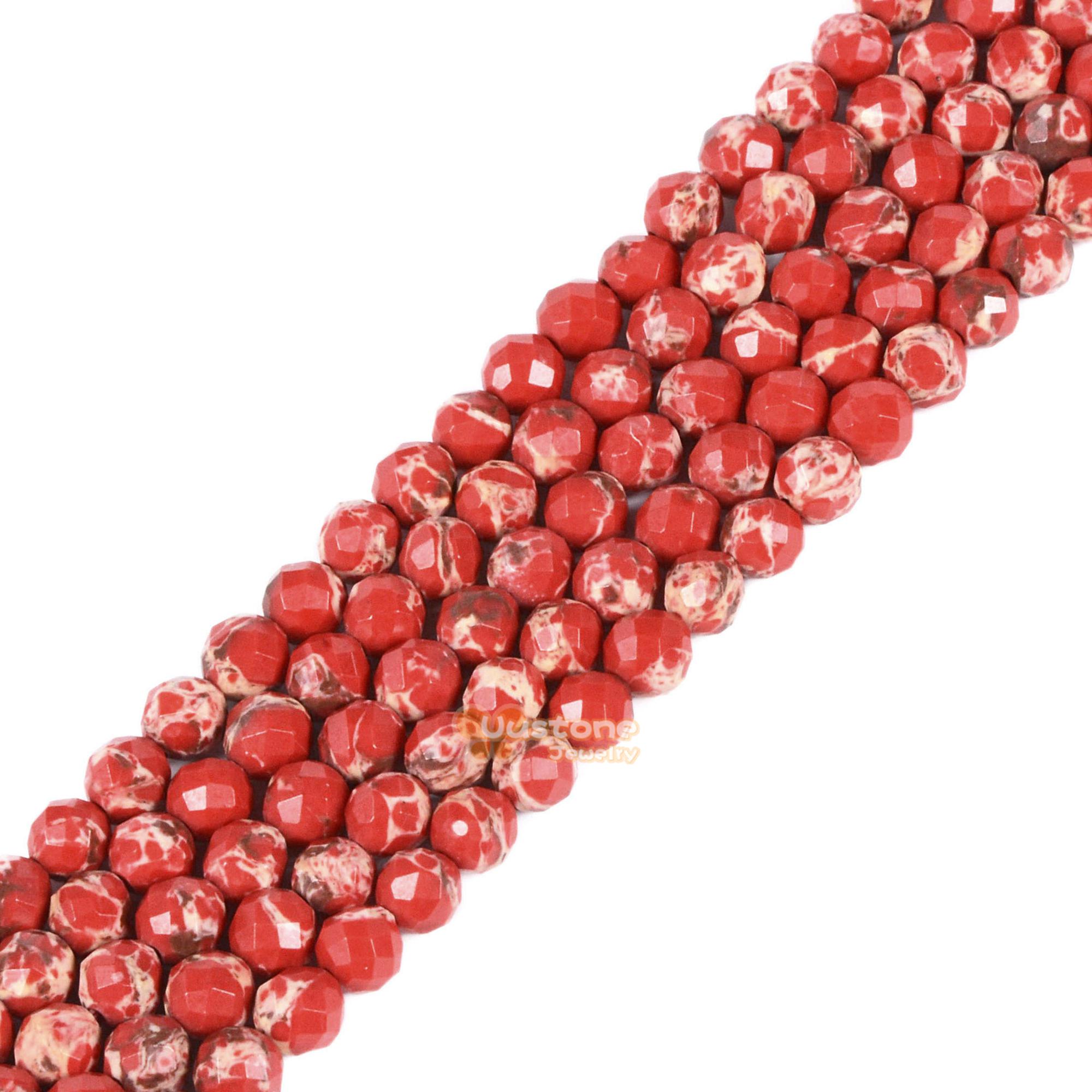 3.7mm To 4.7mm Faceted Dyed Red Serpentine Round Sphere Loose Beads Diy Jewelry Making Strand 15.5-16"