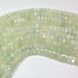 New jade faceted rondelle beads. Light green Serpentine spacer beads. Natural gemstone 5x8mm. 16''